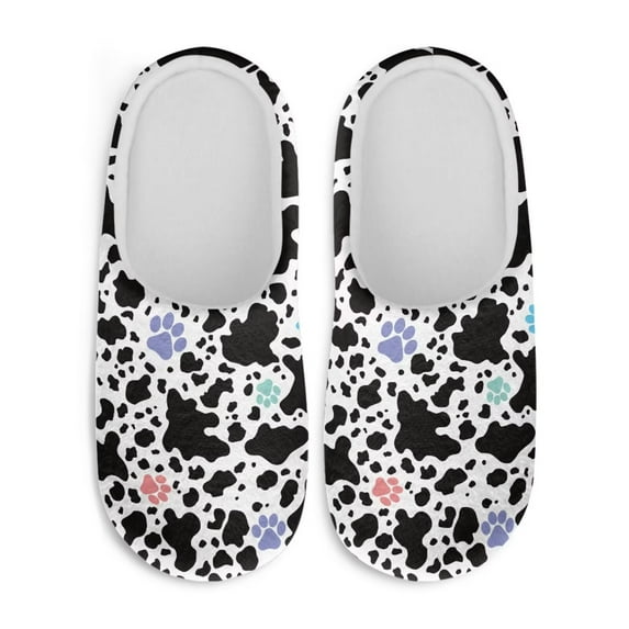 Chaqlin Paw&Cow Print Cotton Slippers Soft Plush Warm Cozy Comfy Washable Comfortable Cute Trendy Retro Casual Home Gifts Slippers
