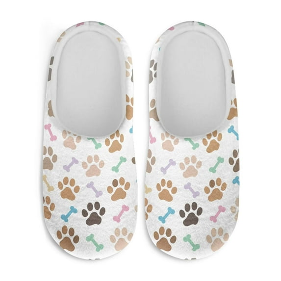 Chaqlin Paw Print Bone Pattern Women's Home Slippers Soft Plush Fuzzy Comfy Non Slip Indoor Outdoor House Shoes Warm Cozy Memory Foam Sole Lightweight