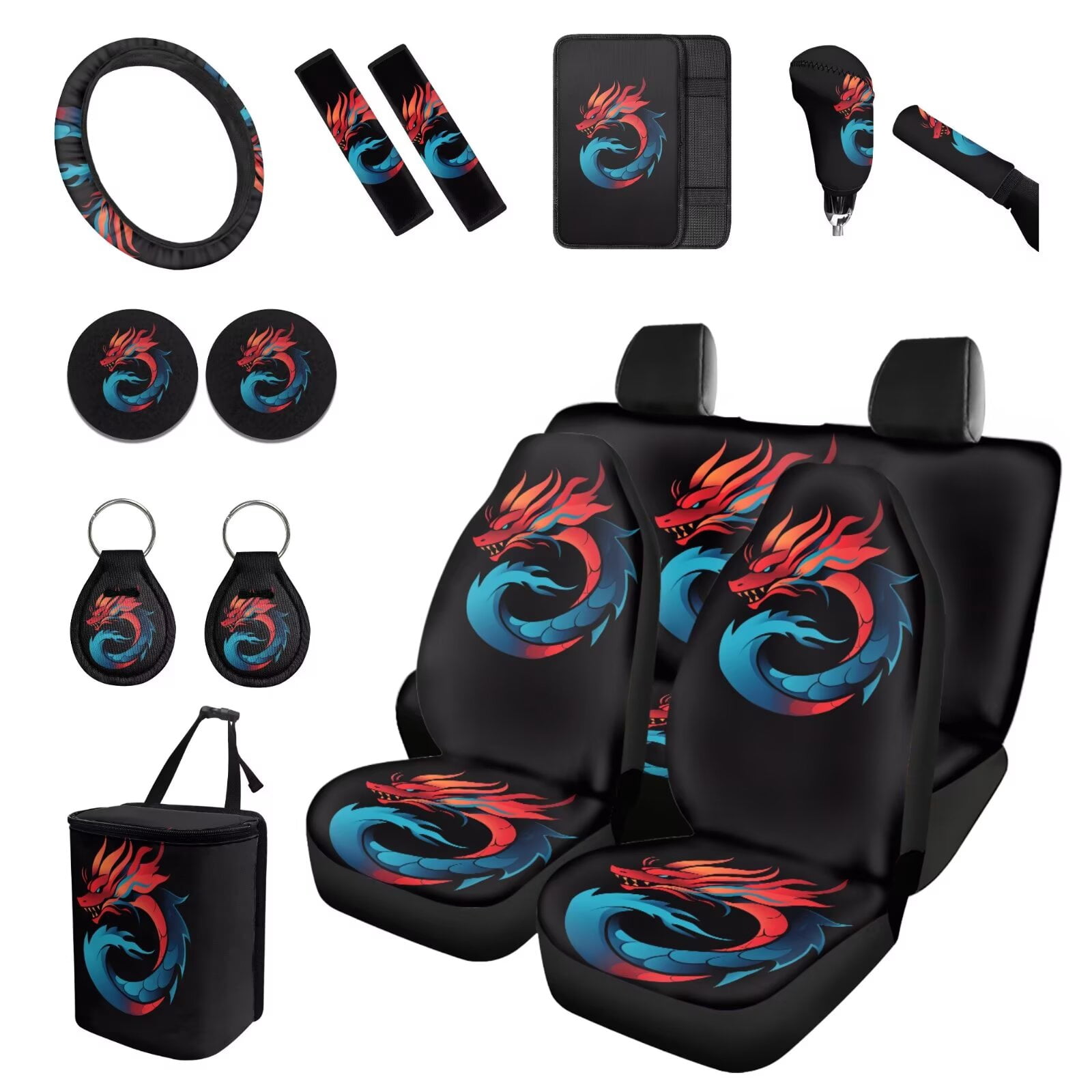 Chaqlin Red Blue Dragon Car Seat Cover Full Set 15 Pack Elastic Car ...