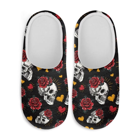 Chaqlin Red Rose Skull Bride Slippers Soft Plush Fuzzy Comfy Non Slip Indoor Outdoor House Shoes Warm Cozy Memory Foam Sole Lightweight Cute