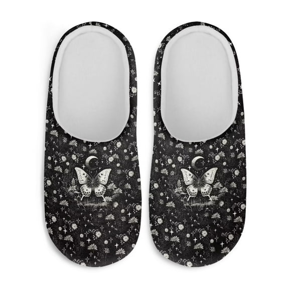 Chaqlin Retro Black Butterfly Bedroom Shoes Cozy Comfy Plush Fuzzy Warm Fur Lined Washable Comfortable Cute Girls Ladies Home Slippers