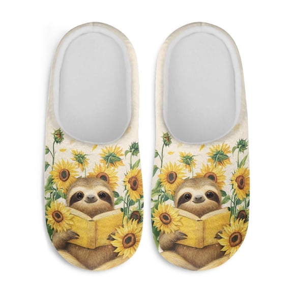 Chaqlin Simflower Book Sloth Footwear Soft Plush Fuzzy Comfy Non Slip Indoor Outdoor House Slippers Warm Cozy Memory Foam Sole Lightweight For Women