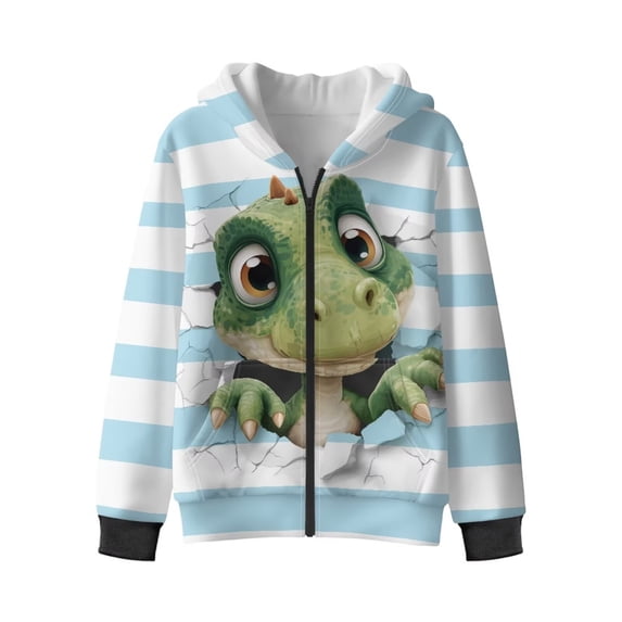 Chaqlin Striped Dinosaur Hooded Pullover with Long Sleeve for Teens and Girls - Soft Zip Up Jacket for Travel and Daily Use Fluffy Sweatshirt for girls
