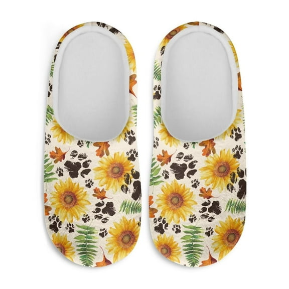 Chaqlin Sunflower Paw Print Unisex Slippers Soft Plush Fuzzy Comfy Non Slip Indoor Outdoor House Shoes Warm Cozy Memory Foam Sole Lightweight For All