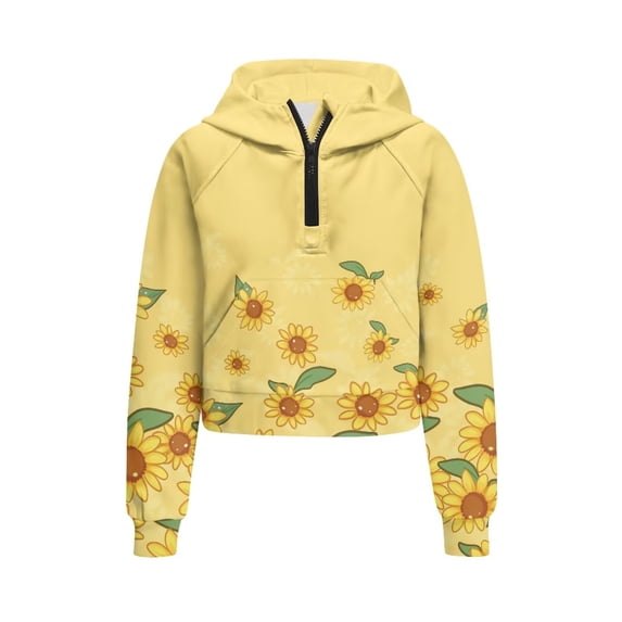 Chaqlin Sunflower Print Kids Blouse Shirt with Pocket Oversize Plus Size Girls Hoodies for School for Gym Size 5-6
