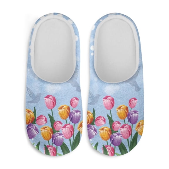 Chaqlin Tulips Women's Cotton Slippers Plush Fuzzy Fluffy Warm Non-slip Comfort Sole Lightweight Easy Slip On Cozy House Bedroom