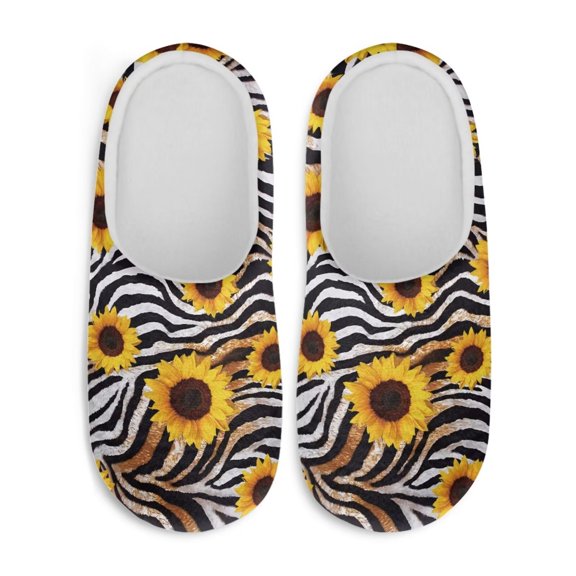 Chaqlin Zebra Striped Sunflower Men's Winter Slippers Warm Cozy Anti-skid Comfort Sole Lightweight Easy Slip On Cold Weather Travel Slippers