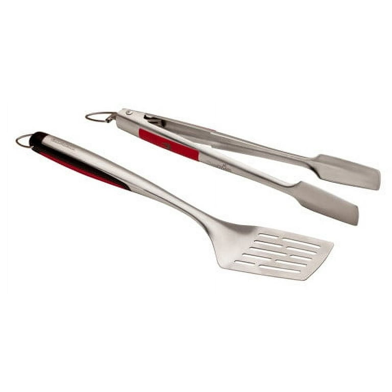 Char-Broil Comfort Grip 2-Piece Spatula and Tong Grilling Tool Set,  Stainless Steel, Red