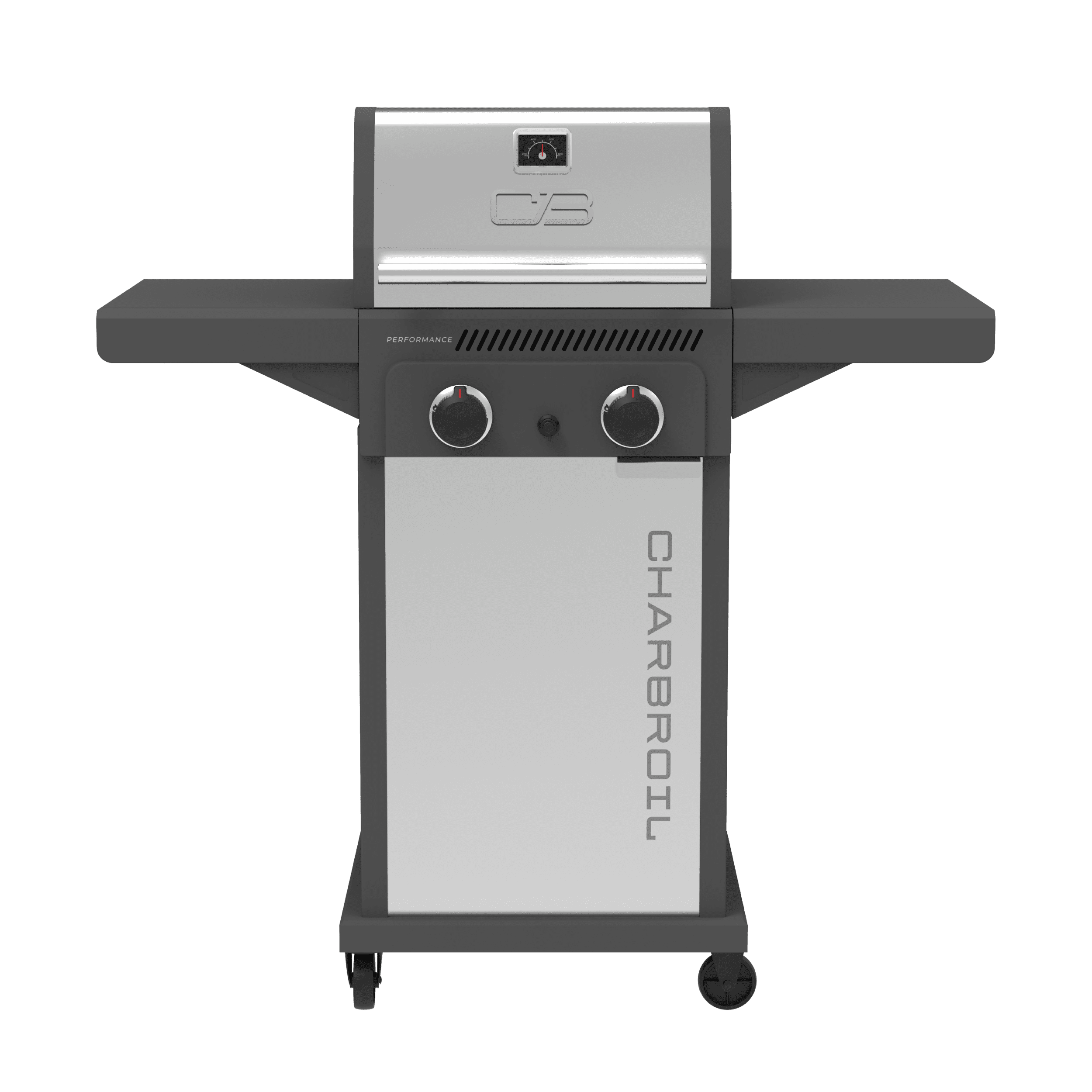 Charbroil Performance Series FlavorMax 2 Burner Gas Grill Cabinet with Foldable Side Shelves, Stainless Steel