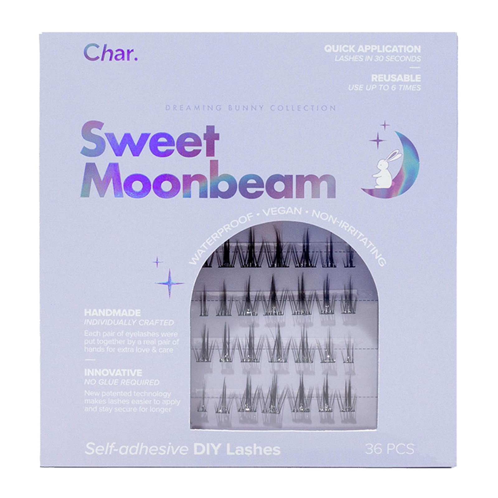 Char Cosmetics Eye Lashes - Sweatproof, Natural Look False Eyelashes - Reusable Fake Eyelashes for Comfortable Fit - Sweet Moonbeam - 36 pc C63