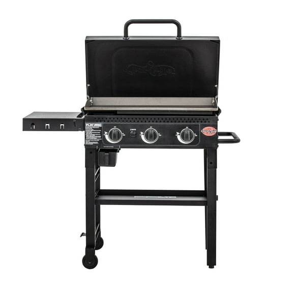 Char-Griller Flat Iron 3-Burner Gas Griddle with Lid in Black