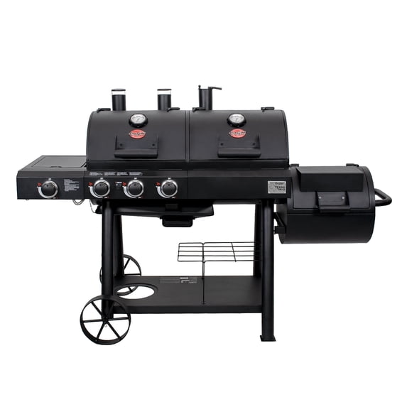 Char-Griller Texas Trio 4-Burner Dual Fuel Grill and Offset Smoker