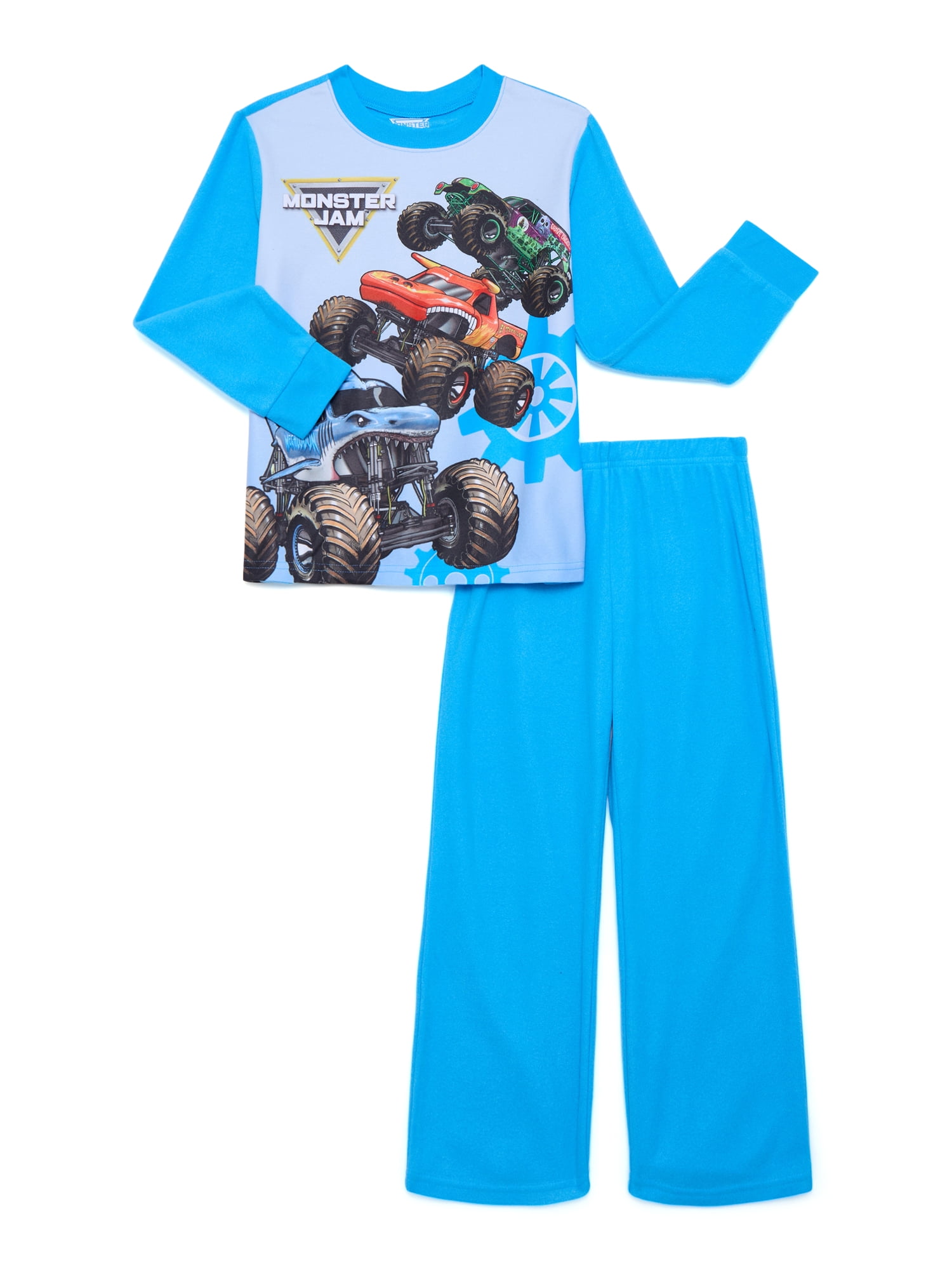 Monster Jam Boys Long Sleeve Top and Pants, 2-Piece Pajama Set, Sizes 4-12