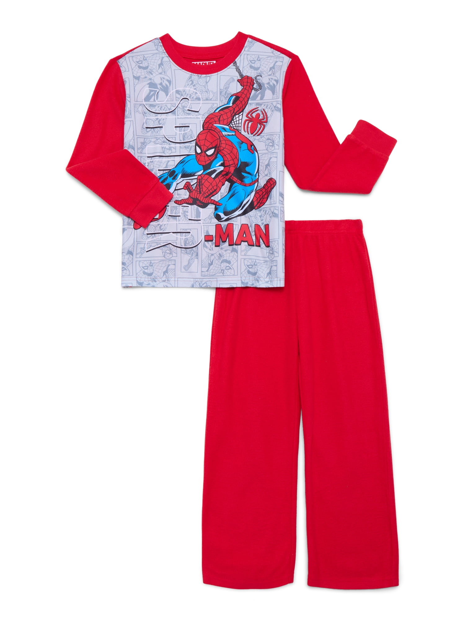 Marvel Spider-Man Boys Long Sleeve Top and Pants, 2-Piece Pajama Set, Sizes 4-12