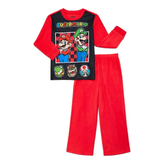 Super Mario Boys Long Sleeve Top and Pants Pajama Set, Sizes 4-16
