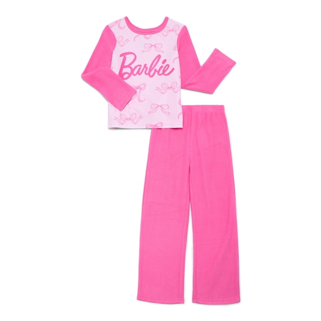 Barbie Girls Long Sleeve Top and Pants, 2-Piece Pajama Set, Sizes 4-12