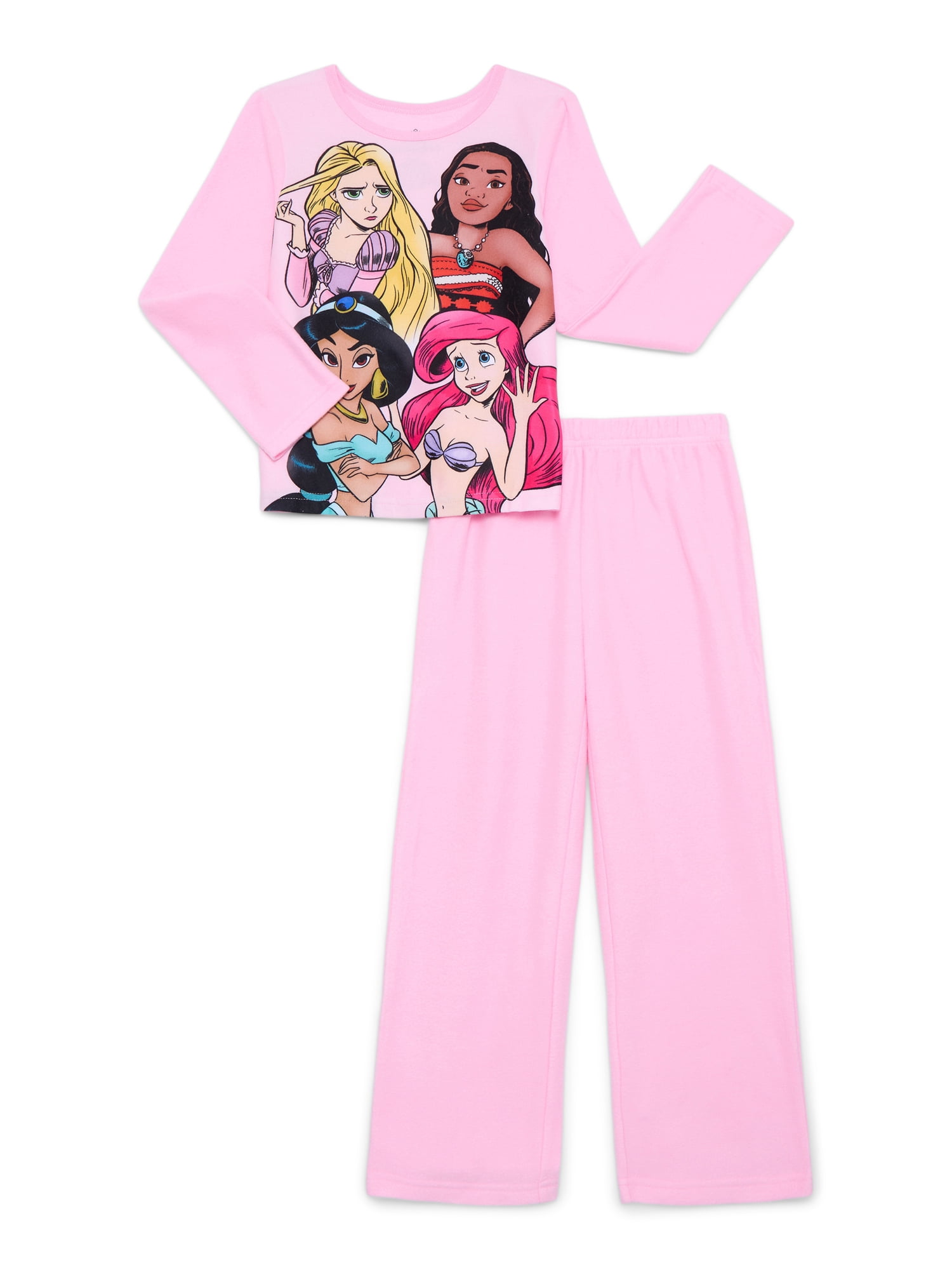 Disney Princess Girls Long Sleeve Top and Pants, 2-Piece Pajama Set, Sizes 4-12