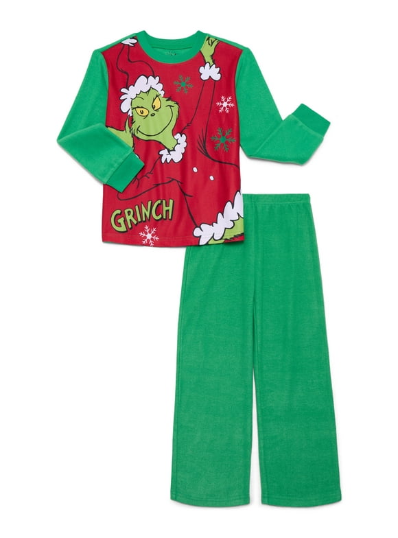 How The Grinch Stole Christmas Girls Long Sleeve Top and Pants, 2-Piece Pajama Set, Sizes 4-12