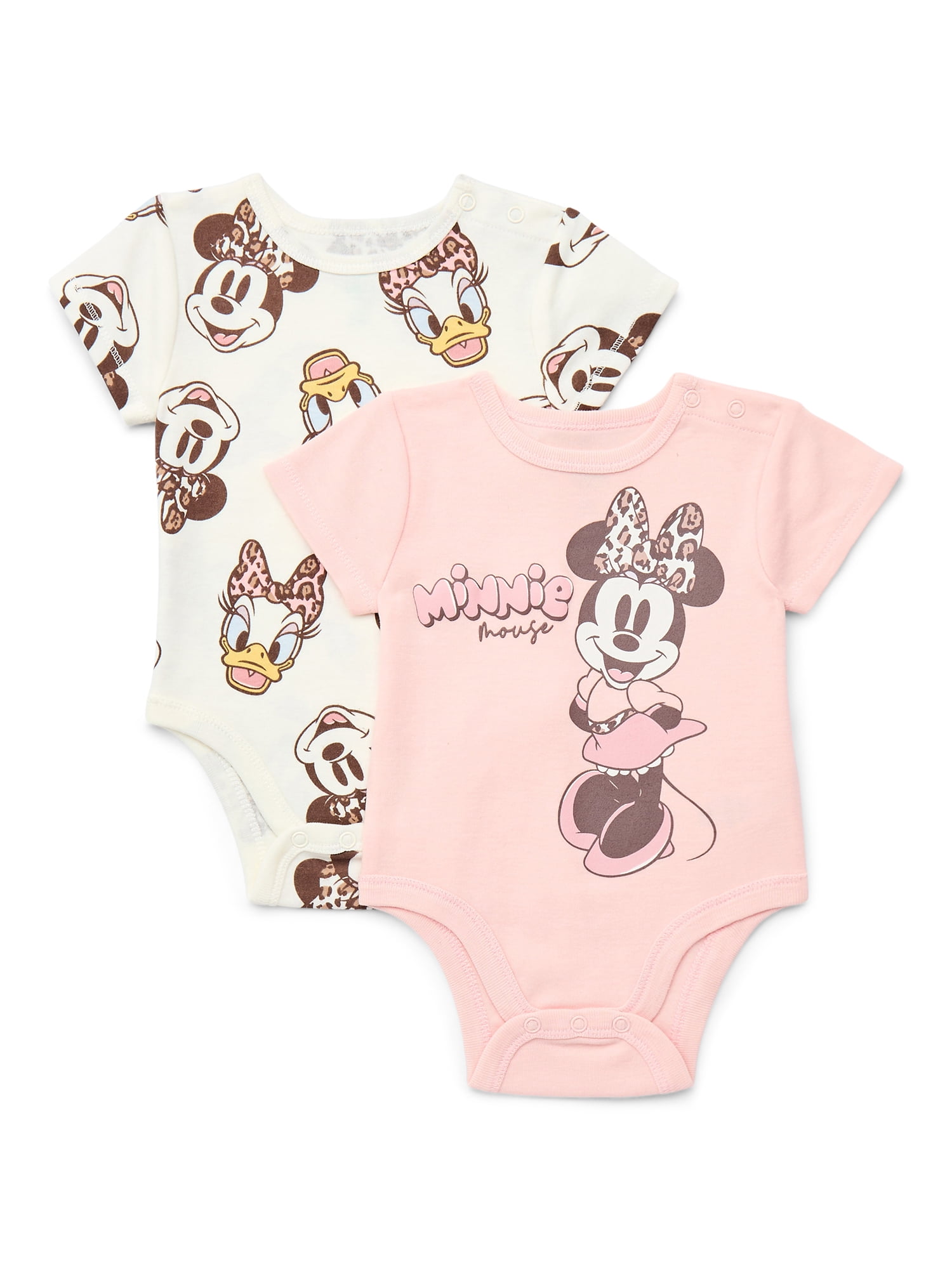 Disney Minnie Mouse Baby Boys or Girls Graphic One-Piece Bodysuits, 2-Pack, Sizes 0/3M-24M