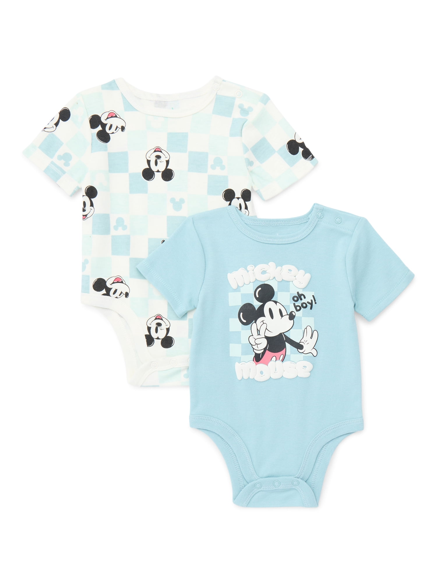 Disney Baby Boys or Girls Mickey Mouse Bodysuit with Short Sleeves, 2-Pack, Sizes 0/3M-24M