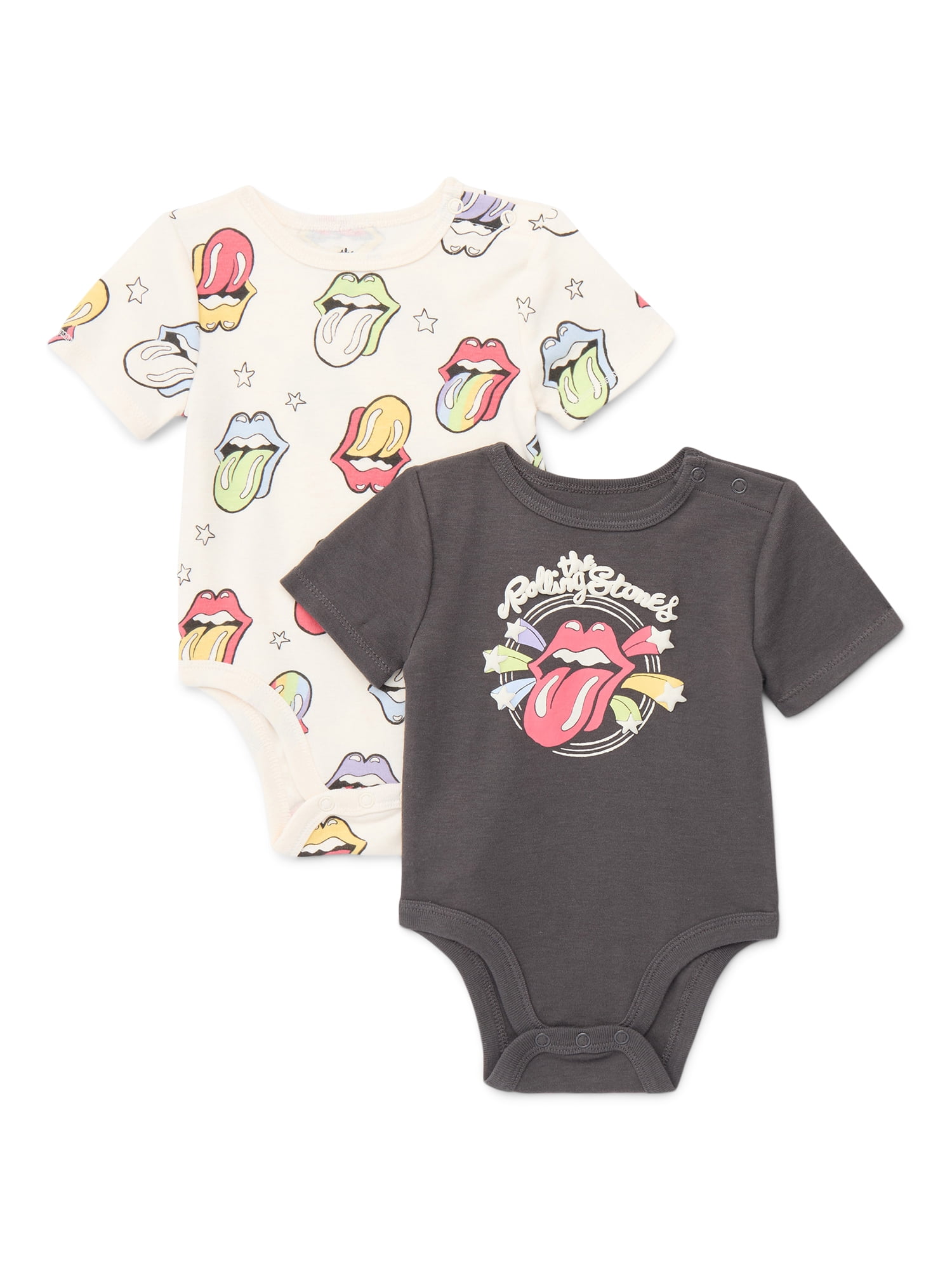 Rolling Stones Baby Boys or Girls Print Bodysuit, 2-Pack, Sizes 0/3M-24M