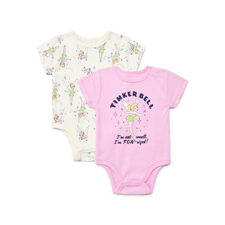 Tinkerbell Baby Girls Graphic One-Piece Bodysuits, 2-Pack, Sizes 0/3M-24M