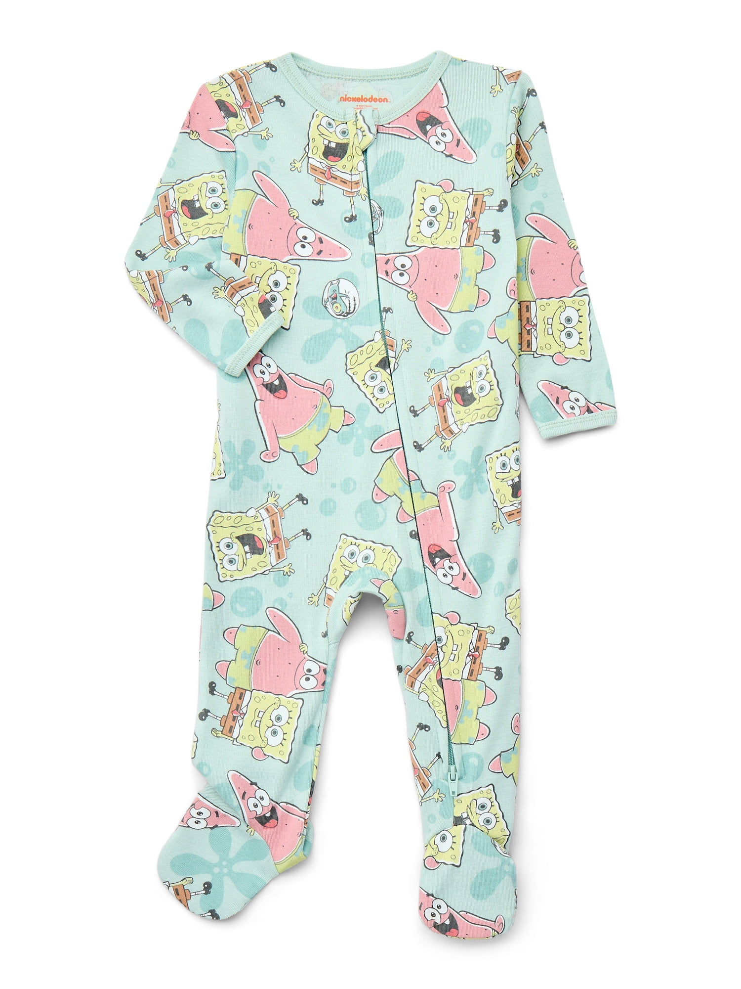 SpongeBob SquarePants Baby Boys or Girls Two-Way Zip Front Footed Pajama One-Piece, Sizes 0-6/9M