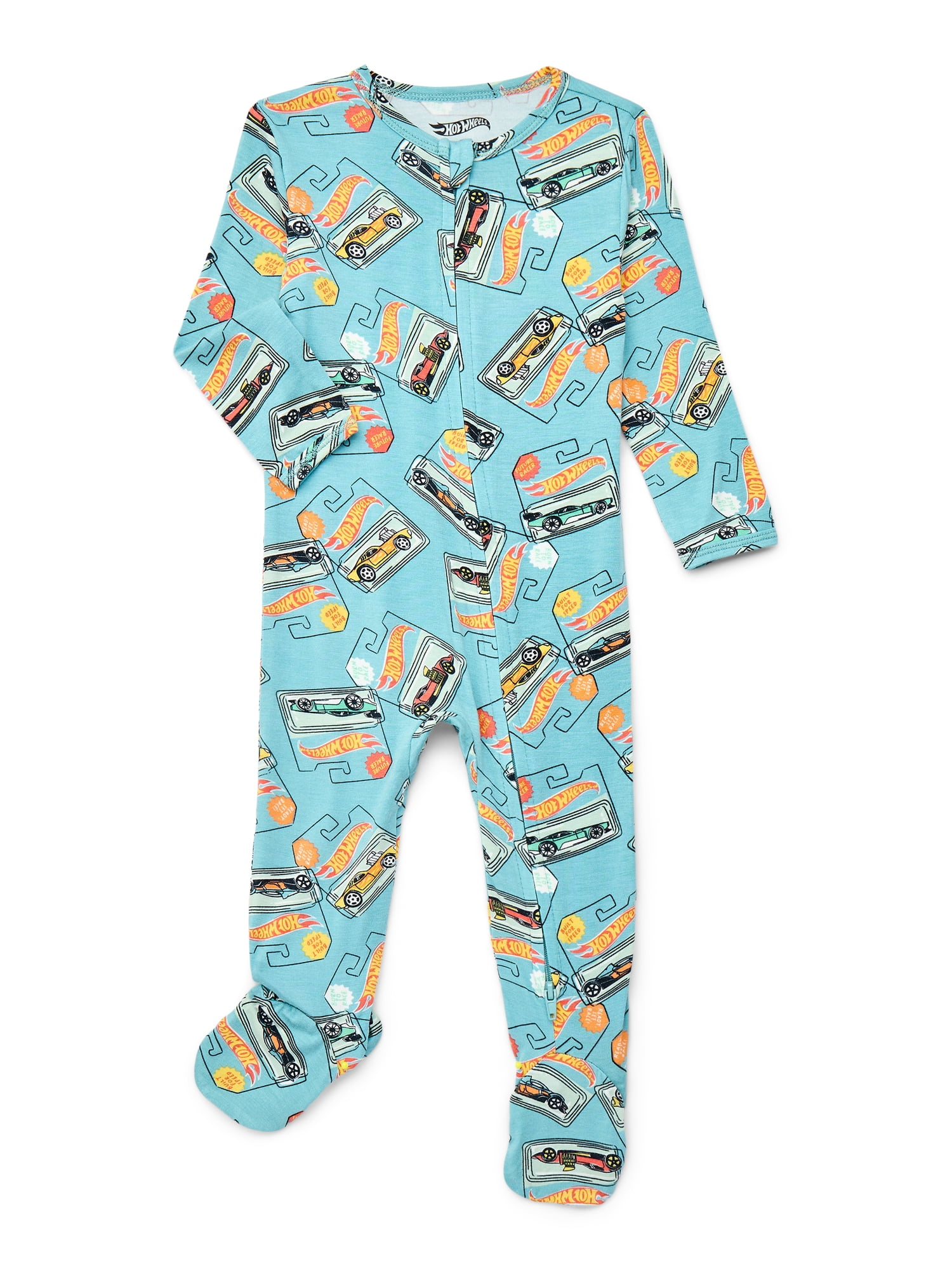 Hot Wheels Baby Boys or Girls Two-Way Zip Front Footed Pajama One-Piece, Sizes 0-6/9M