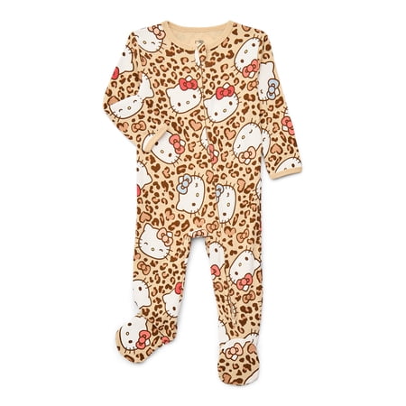 Hello Kitty Baby Girls Two-Way Zip Front Footed Pajama One-Piece, Sizes 0-6/9M