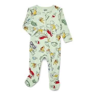 Teenage Mutant Ninja Turtles Baby Boys or Girls Two-Way Zip Front Footed Pajama One-Piece, Sizes 0-6/9M
