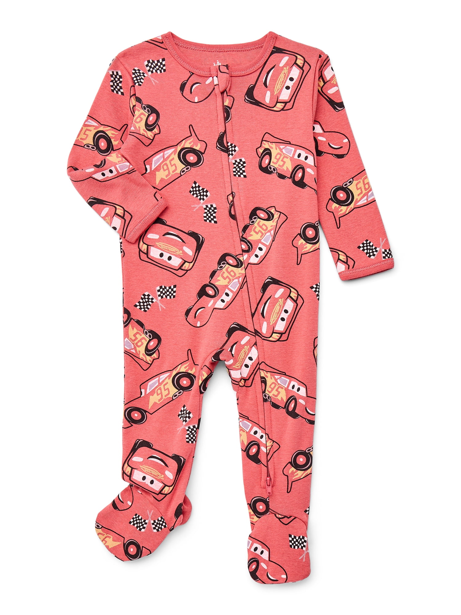 Disney Cars Baby Boys or Girls Two-Way Zip Front Footed Pajama One-Piece, Sizes 0-6/9M