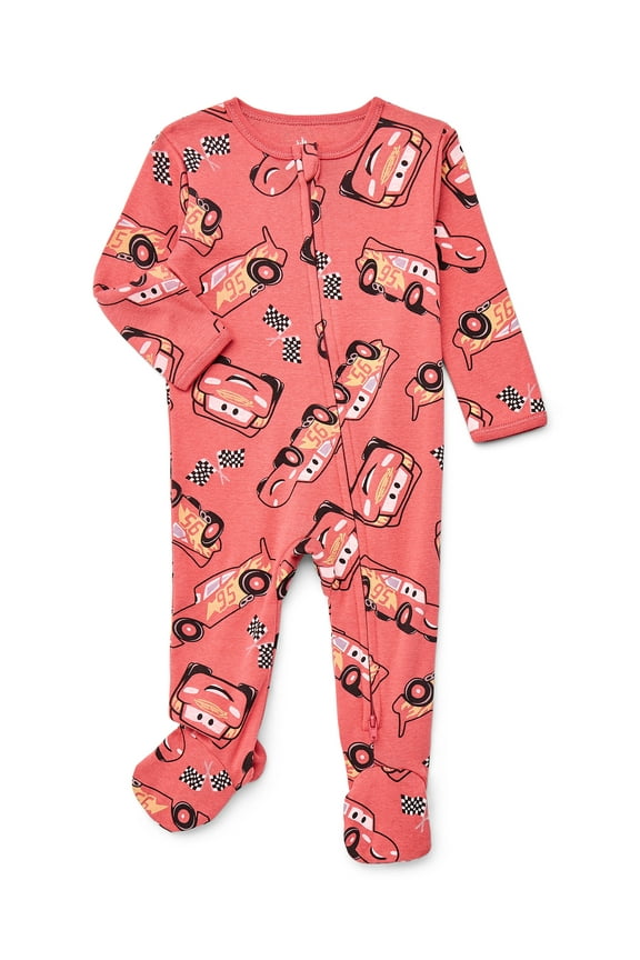Disney Cars Baby Boys or Girls Two-Way Zip Front Footed Pajama One-Piece, Sizes 0-6/9M