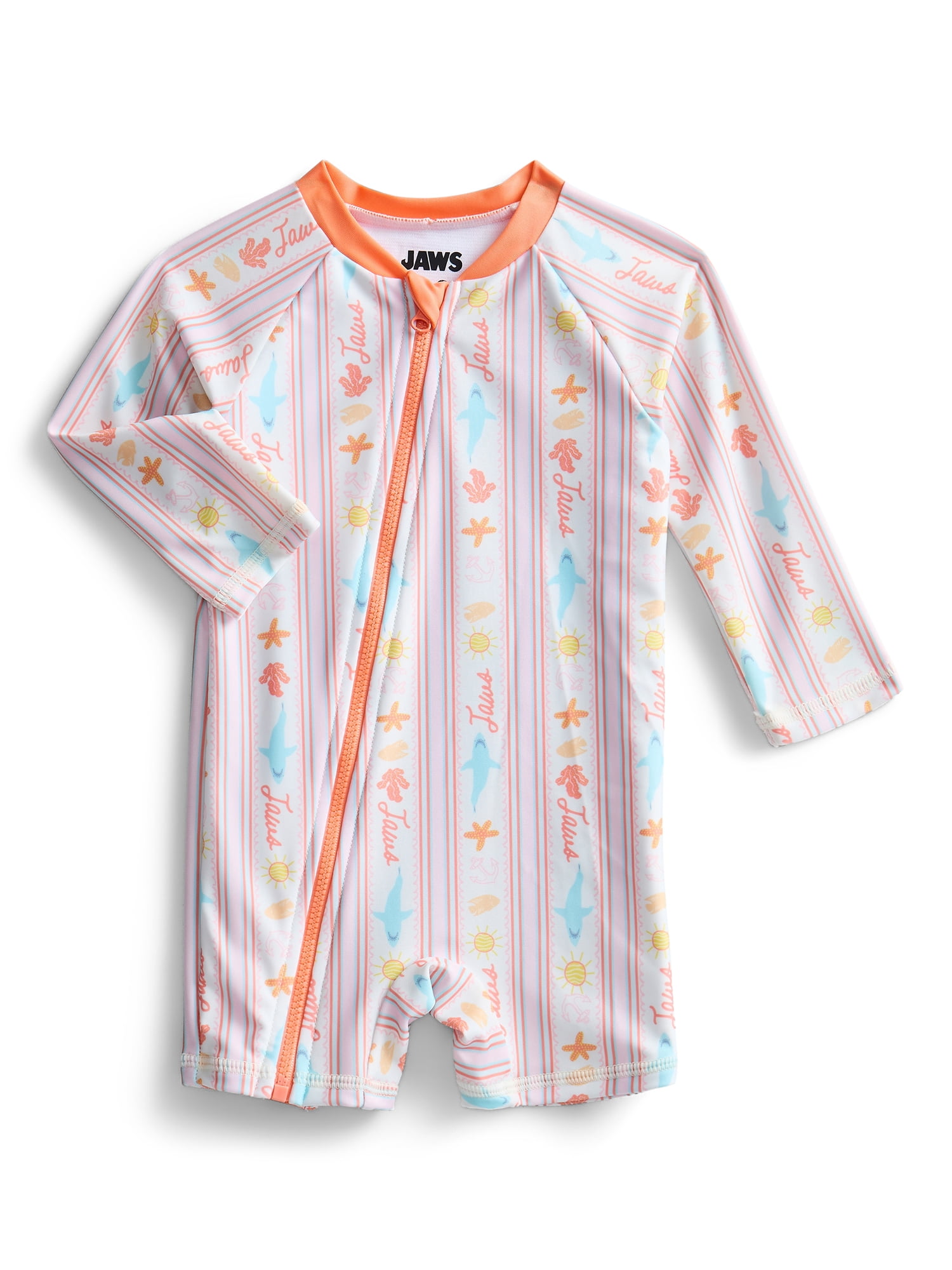 Jaws Baby Girls One Piece Rashguard with UPF50, Sizes 0M-12M