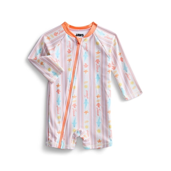 Jaws Baby Girls One Piece Rashguard with UPF50, Sizes 0M-12M