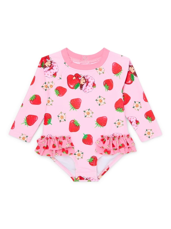 Character Baby Girl Long- Sleeve Ruffle Rash Guard Swimsuit, One- Piece, Sizes 0M-12M