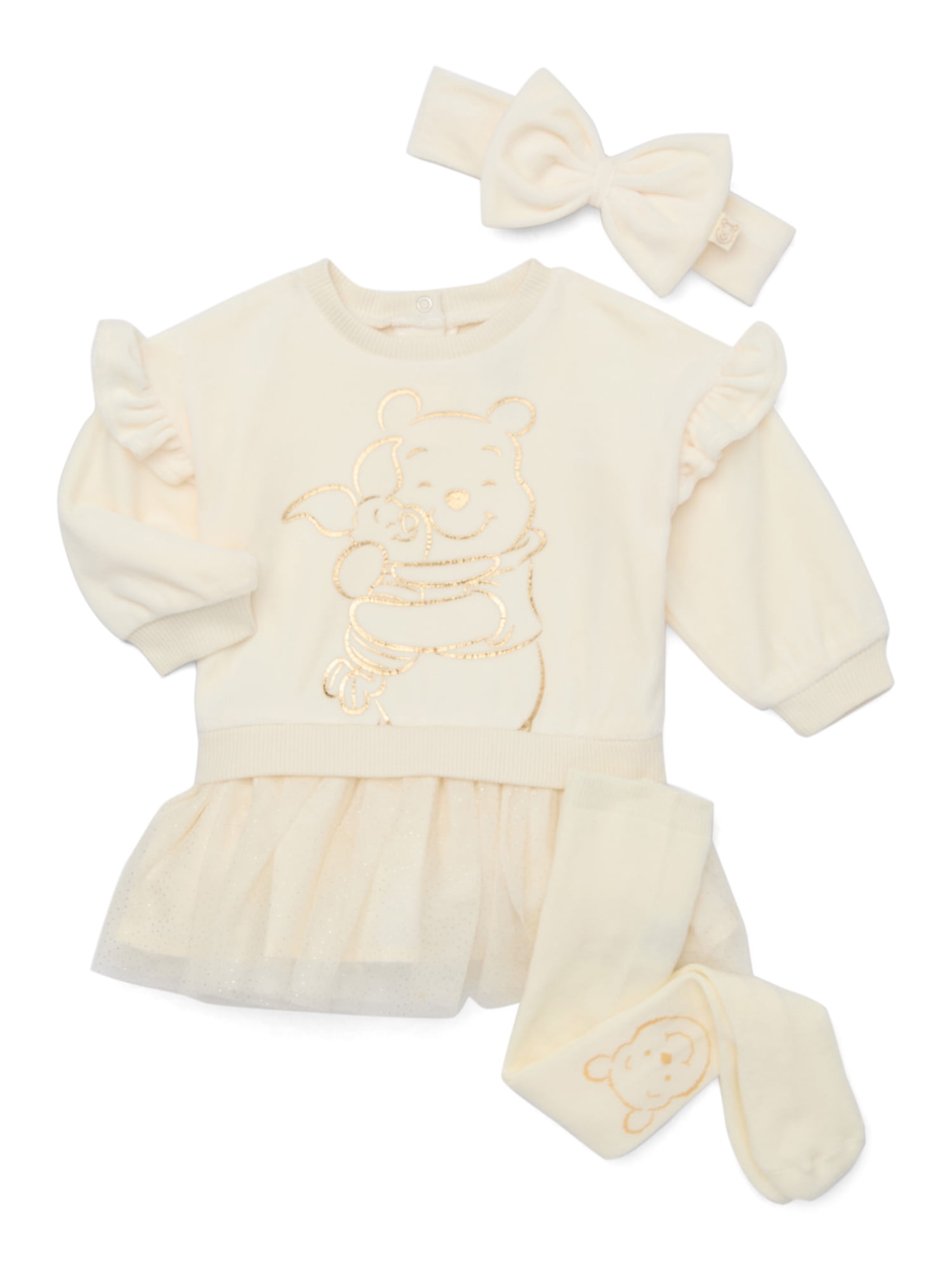 Character Baby Girls Dress Set with Tights and Matching Bow Headband, 3-Piece, Sizes 0/3 Months-24 Months
