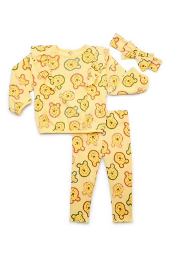 Character Baby Girls Long Sleeve Top, Headband & Leggings Set, 3-Piece, Sizes 0/3 Months-24 Months