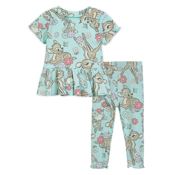 Character Baby Girls Rib Short Sleeve Top & Leggings Set, 2-Pice, Sizes 0/3 Months-24 Months