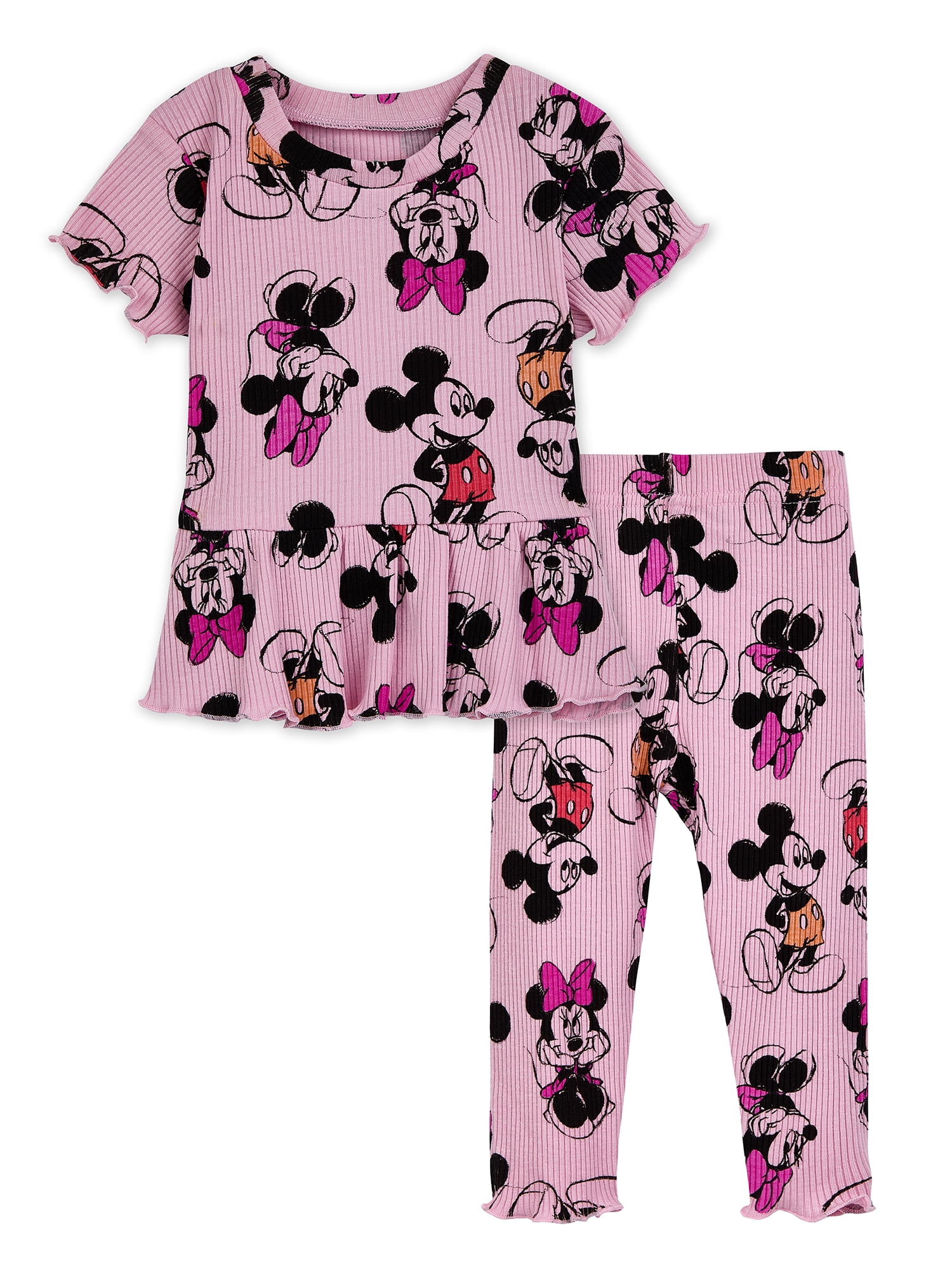 Character Baby Girls Rib Short Sleeve Top & Leggings Set, 2-Pice, Sizes 0/3 Months-24 Months