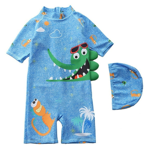 Character Boy Swimwear Sets Sun Protection and Long/short Sleeve Bathing Suits with Trunks Go Outing Beach Tops Blue 8-9 Years