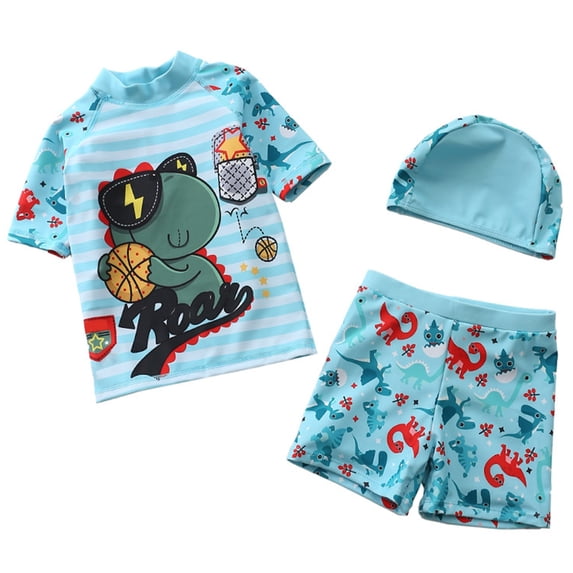 Character Boy Swimwear Sets Sun Protection and Long/short Sleeve Swim Shirt Trunks Beach Holiday Top Light Blue 3-4 Years