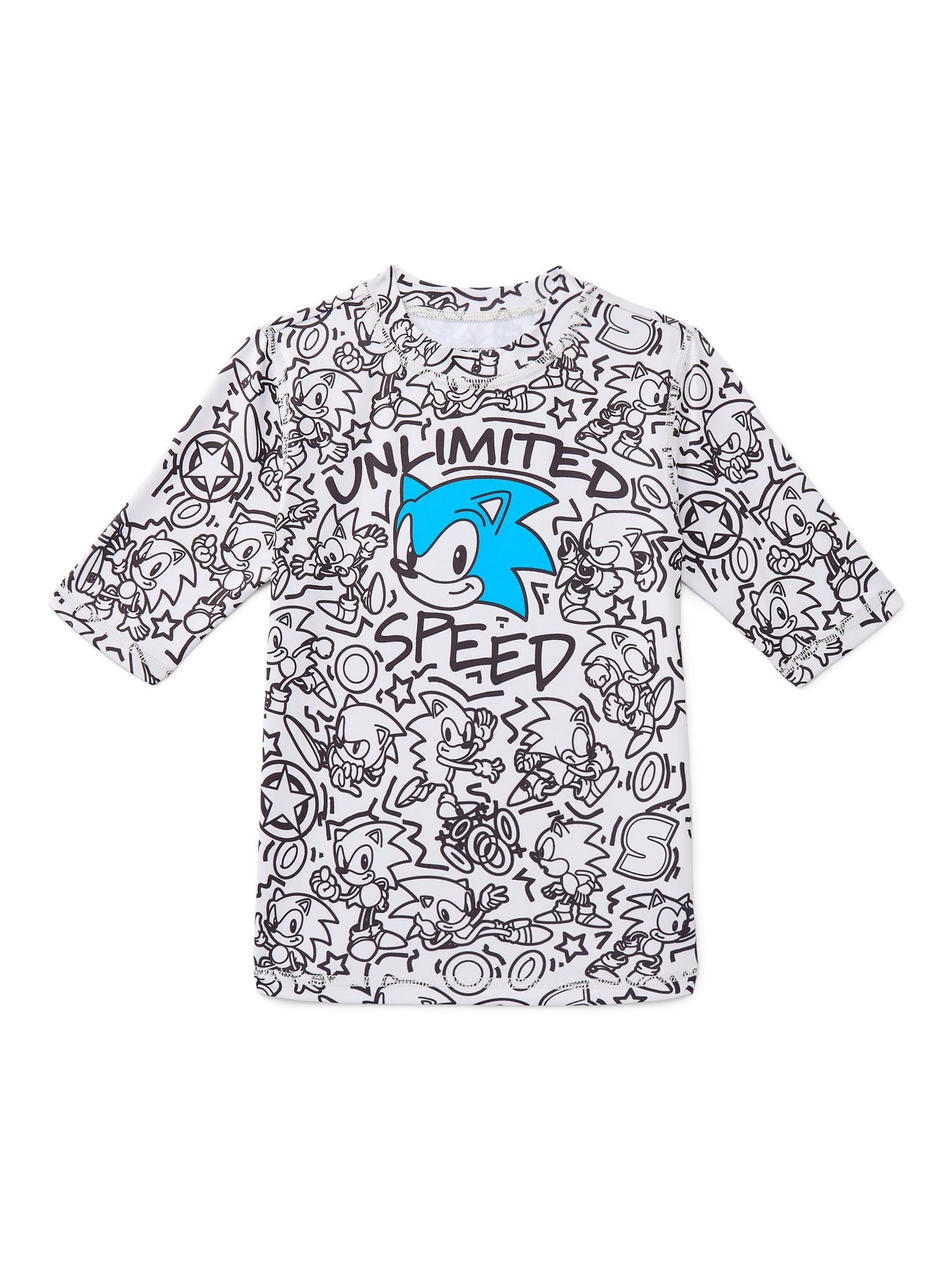 Sonic the Hedgehog Boys Short Sleeve Rashguard with UPF 50, Sizes 4-12