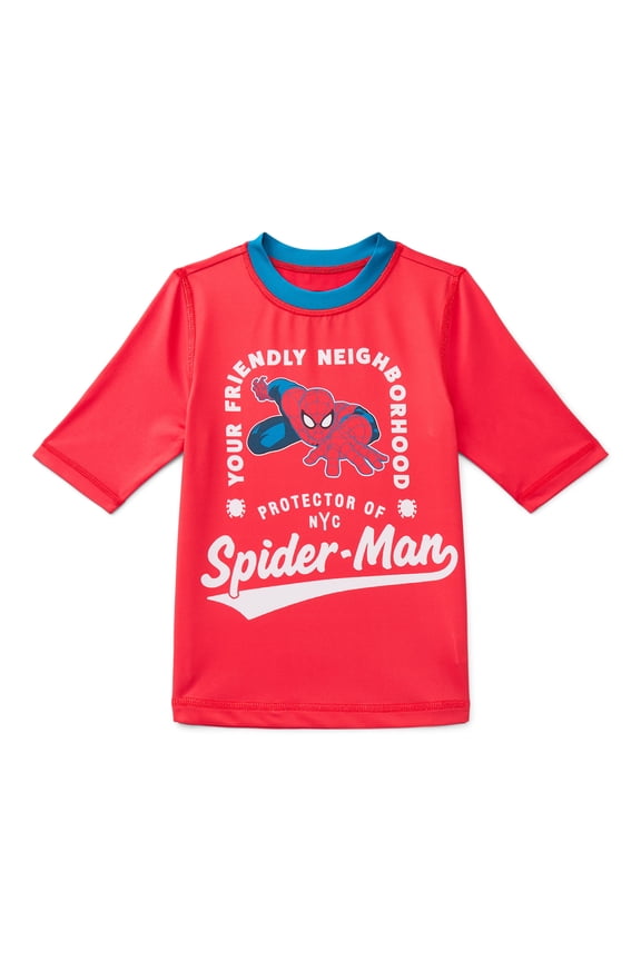 Spider-Man Boys Short Sleeve Rashguard with UPF 50, Sizes 4-12