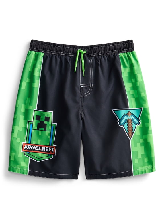 Minecraft Boys Creepers Swim Trunks with UPF 50, Sizes 4-16