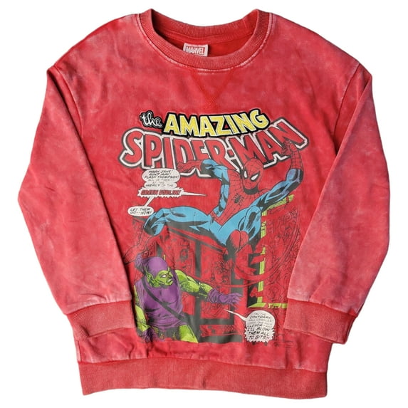 Character Boys Mineral Washed Embroidery Soft and Comfortable Graphic Pullover (Spiderman, M (8))