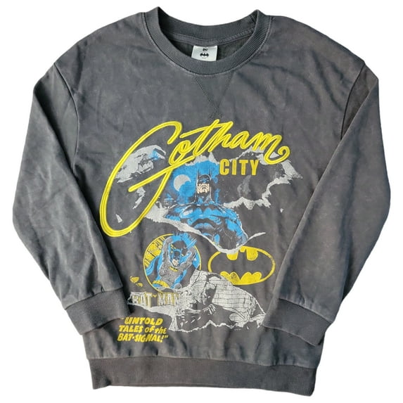 Character Boys Mineral Washed Embroidery Soft and Comfortable Graphic Pullover (Batman, XL (14/16))