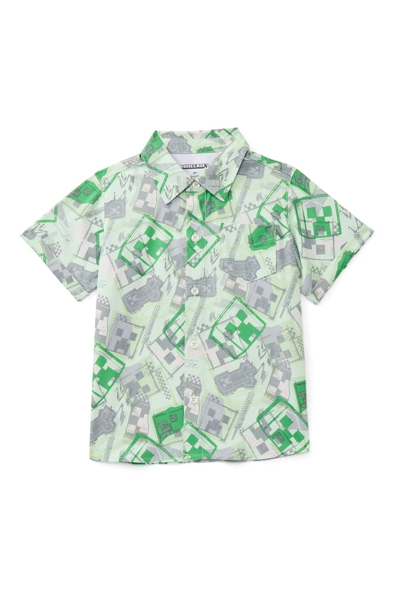 Minecraft Boys' Short Sleeve Sun Shirt with UPF 50, Sizes 4-12