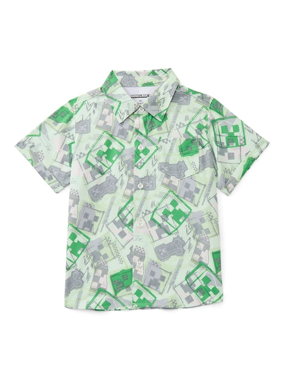 Minecraft Boys' Short Sleeve Sun Shirt with UPF 50, Sizes 4-12