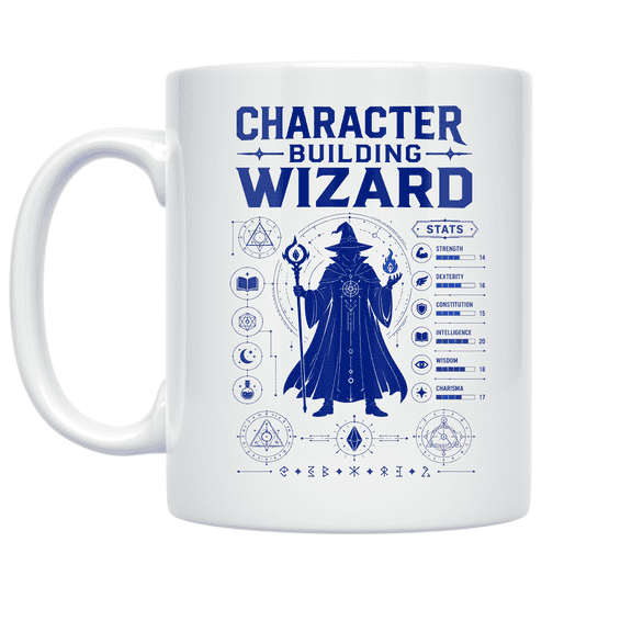 Character Building Wizard Blueprint Design - Fantasy Gamer - 11 oz Ceramic Coffee Mug