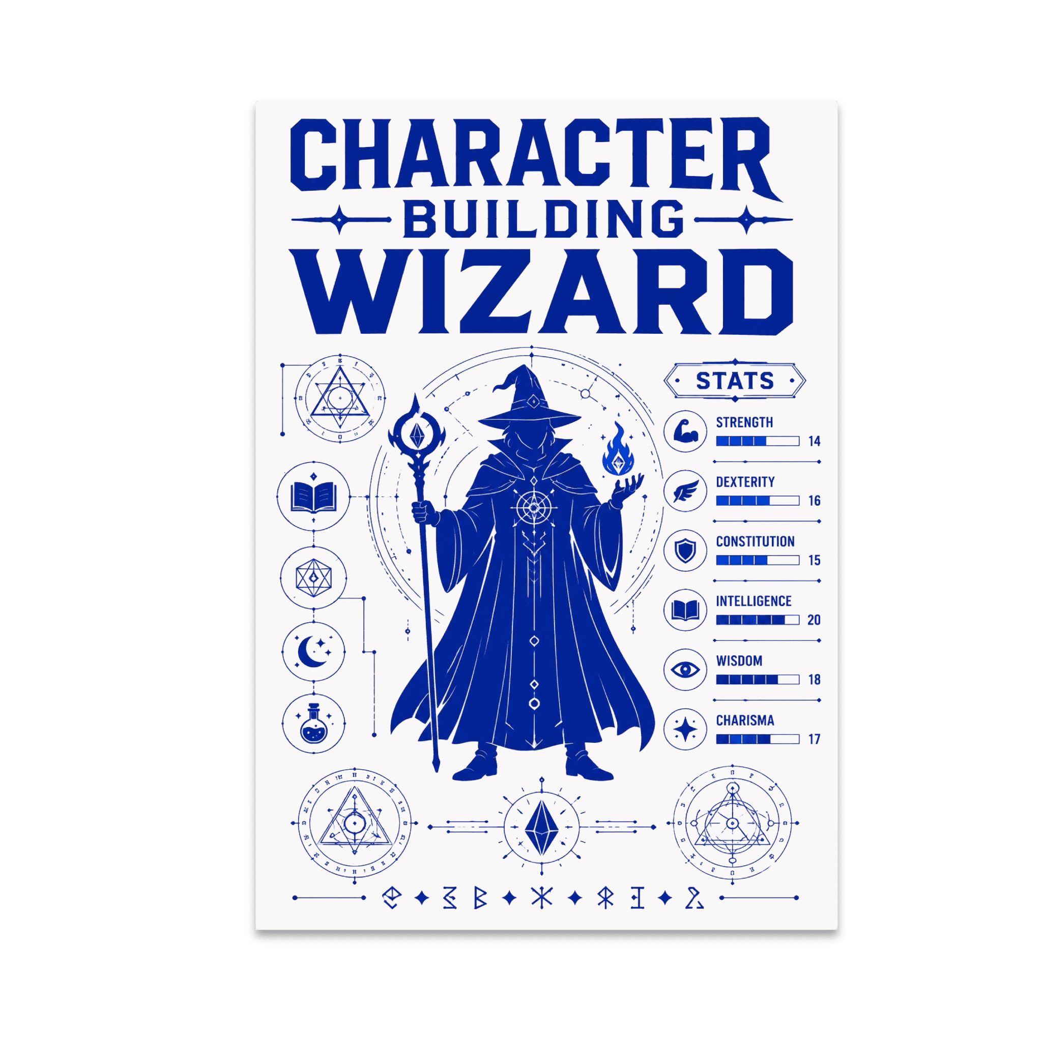 Character Building Wizard Blueprint Style - Fantasy Gamer Decor - 13x19 ...